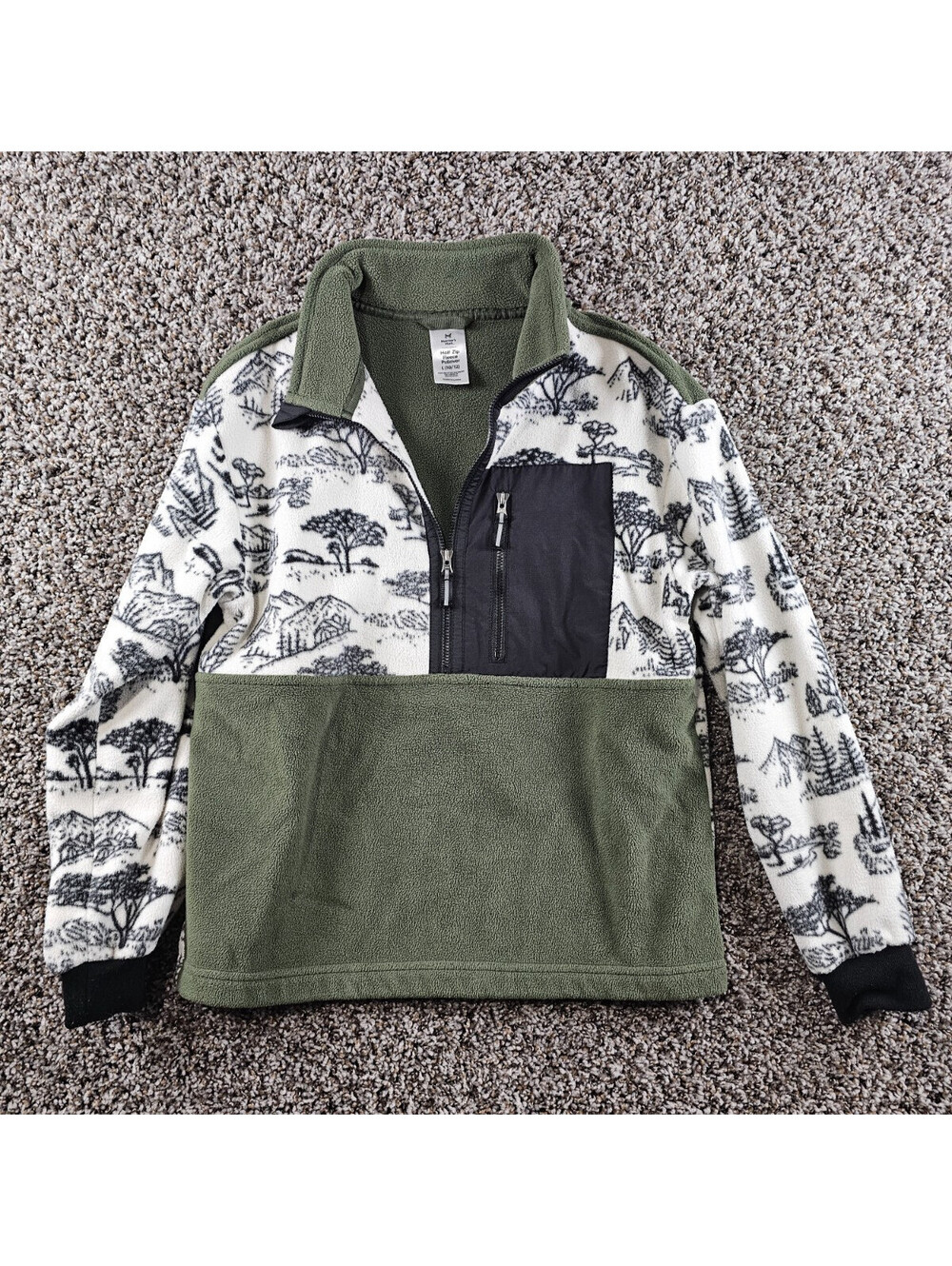Member's Mark Boy's Easy Pull-On Half-Zip Fleece Pullover Sz L Camping Print